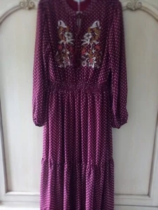 Womens Rusttydustty Burgundy Embroidered Polka Dot Dress. Size 1XL ( 16-18) NWT - Picture 1 of 8