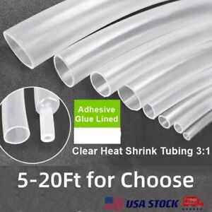 5-20 FT Clear 3:1 Heat Shrink Tube Lot Adhesive Glue Dual Wall Marine Tubing USA