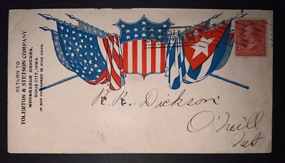 Año Desconocido EE. UU. Cubierta Patriótica Sioux City Iowa IA a ONeill NB Nebraska Foto 1 de 2