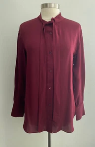 Theory Maroon Red Tie Neck Long Sleeve Button Up Silk Top sz Small New NWT - Picture 1 of 4
