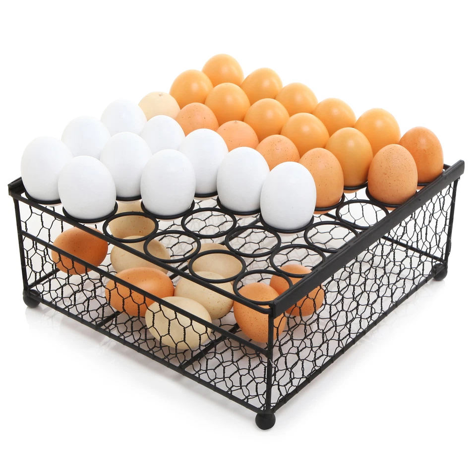 MyGift 2 Tier Rustic Black Chicken Wire 36 Eggs Display Tray and Storage Basket - Image 1 of 4