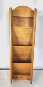 Vtg Solid OAK Wooden Mail/Letter/Bills/Key Holder Wall Mount 3 Slots 20" x 6" - Picture 1 of 7