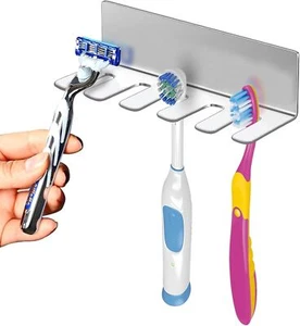 Wall Mounted Toothbrush Holder, Stainless Steel Toothbrush Holder with 3M Self-A - Picture 1 of 6