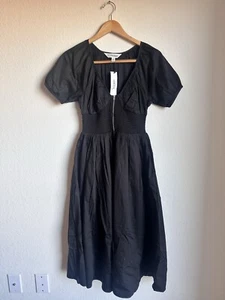 The Drop Women's Relaxed Black Linen Style Fabric Midi Shirt Dress XS  New - - Picture 1 of 5