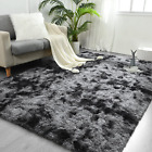 Large Area Rugs for Living Room, 4X6 Feet Tie-Dyed Dark Grey Shaggy Rug Fluffy T