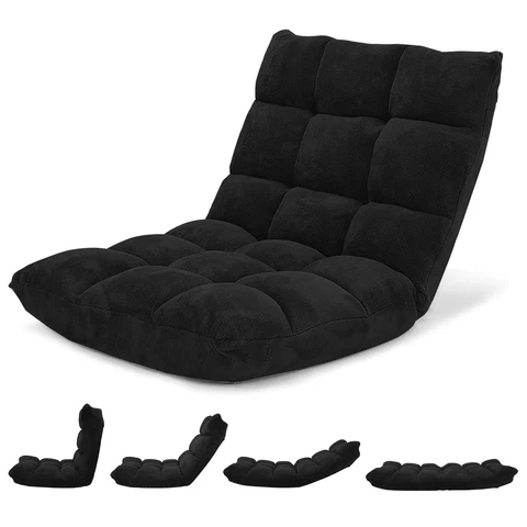 Adjustable 14-Position Floor Chair Folding Lazy Gaming Sofa Chair Cushioned Cover