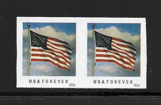 IMPERFORATE ERROR Coil Pair Scott #5052a, 2016 (49c) Flag, 2024 Cat. $200.00 - Image 1 of 1
