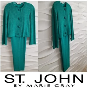 Authentic ST. JOHN Sports Wear, Green Knit Tweed, 2 pc Pant Suit Size S - Picture 1 of 14