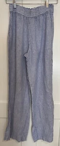 Chelsea Theodore Women Small 100% Linen Striped Pants High Rise Elastic Waist - Picture 1 of 6