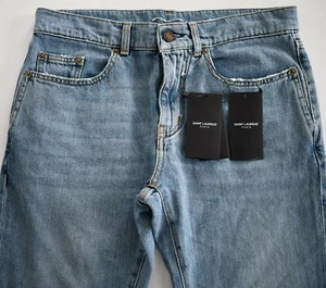 $750 Nuevos Pantalones de mezclilla Saint Laurent Paris Dirty Vintage Azul DELGADO RASGADO DESGASTADO 30 - Imagen 1 de 12