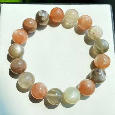 Brazalete de cuentas de cristal de luz fuerte piedra solar piedra lunar color natural 11,6 mm 011 Foto 1 de 4