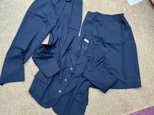 DAMART NAVY 3 PIECE WORK UNIFORM SUIT UK 16 JACKET SKIRT TROUSERS AS PICS PLAIN - Picture 1 of 6