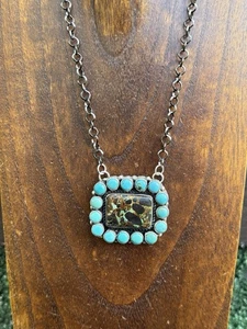 Navajo Sterling Silver Black Jack Turquoise Cluster Chain Lariat Necklace CY - Picture 1 of 12