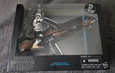 BICICLETA SPEEDER CON BIKER SCOUT STAR WARS SERIE NEGRA LÍNEA AZUL FIGURA 1:12 [NUEVA] Foto 1 de 4