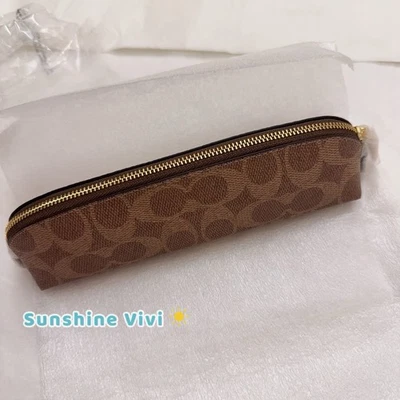 Estuche para lápices Coach cosmético firma lona CZ206 marrón tostado nuevo con etiquetas Foto 1 de 4