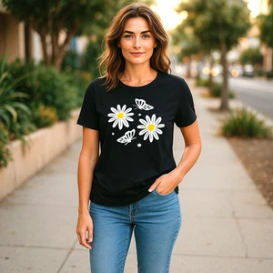 Shein Damen T-Top XL Fit Is Slim (C40) schwarz, plus Aufklebergrafik/kurze Ärmel - Bild 1 von 10