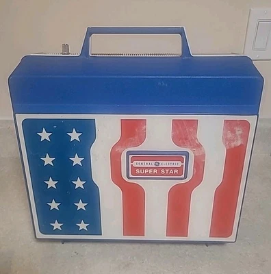 Vintage GE Portable Record Player SUPER STAR Red White Blue Tested AUTO WORKS!!! - Image 1 of 4