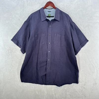 Camisa Timberland Para Hombres 2XL Azul Lino Mezcla Rayón Manga Corta Abotonada Playa Foto 1 de 4