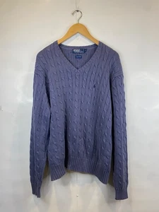 Polo by Ralph Lauren Men's Blue Gray Cable Knit V Neck Sweater 100% Cotton XXL - Picture 1 of 5