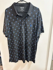 Izod Herren Golf Poloshirt schwarz mit blauen Totenköpfen Gr. XXL - Bild 1 von 4