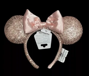 Disney Park Rose Gold Minnie Mouse Ears Headband Gift Pink Bow Satin - Picture 1 of 1