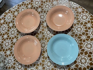 4er Set Vintage Nancy Calhoun Suppe Müslischalen 3 leichte Pfirsiche & 1 leichte Aqua JAPAN - Bild 1 von 7