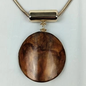 Chico’s chunky eclectic large amber pendant statement necklace gold tone chain - Picture 1 of 18