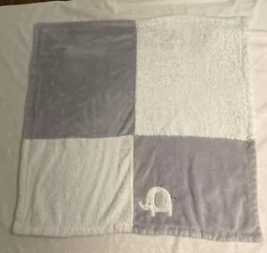 Kyle & and Deena Elephant Baby BlanketGray White Minky Sherpa Squares Elephant - Picture 1 of 2