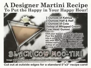POSTCARD Designer Martini Recipe "Black Cow Moo-Tini" Cocktail MINT Unused - Picture 1 of 1