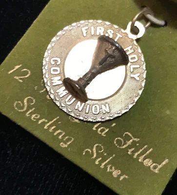 Vintage FIRST HOLY COMMUNION Charm Pendant 12k Yellow Gold Filled Silver - Image 1 of 4