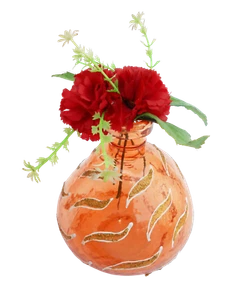 7" H Orange Glass Vase In Brocade / Zari Leaf Flower Design. - Picture 1 of 4