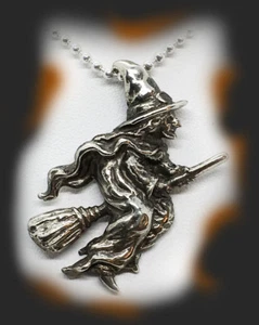 Halloween Flying Witch Sterling Silver Pendant - Picture 1 of 5
