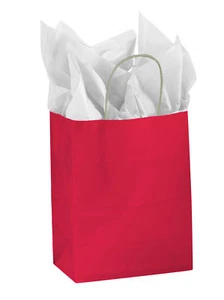 Paper Shopping Bags 25 Glossy Red Retail Merchandise 8 ¼” x 4 ¾” x 10 ½” Gift - Picture 1 of 1