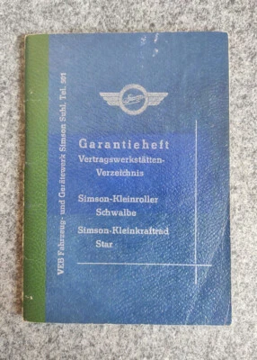 Garantie Heft Vertragswerkstätten Verzeichnis Simson Roller Schwalbe 1965 - Bild 1 von 4
