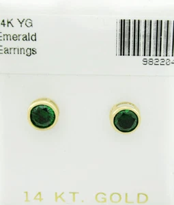 LAB CREATED EMERALD 0.70 Cts STUD EARRINGS 14k YELLOW GOLD-NWT - Picture 1 of 4