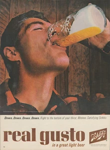 1964 Schlitz Beer Real Gusto Down Down Down Bottom Your Thirst Vtg Print Ad - Picture 1 of 1