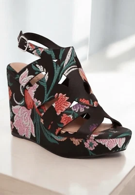 Torrid Black Floral Brocade Platform Wedges Woman’s size 12W Sandals Bloomcore* - Image 1 of 4