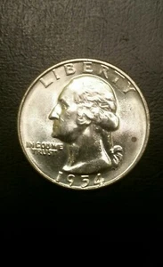 Uncirculated 1954 D Denver Mint Silver Washington Quarter - Picture 1 of 5