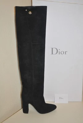 NIB $1650 CHRISTIAN DIOR CHARMS Over the Knee Heel Boot Black Suede Boots EU 37 - Image 1 of 4