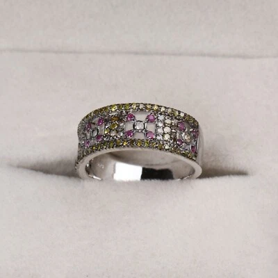 Rubino e Giallo Zaffiro Diamante Anniversario Fedina 14k Placcato Oro Bianco - Immagine 1 di 4