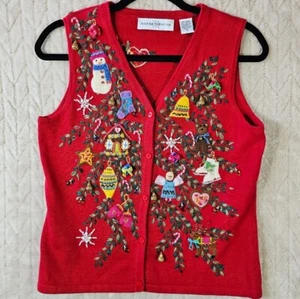 Suéter Chaleco Vintage Marisa Christina Navidad Mujer Pequeños Adornos Bordados - Imagen 1 de 7