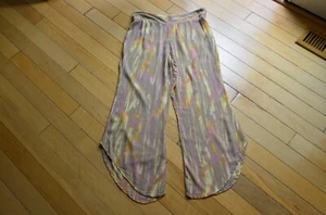Free People Hippie Cotton Pull-On Asymmetrical Flare Hem Crepe Crinkle Pant L - Picture 1 of 11