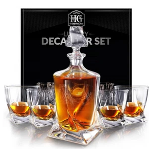 Whiskey Decanter Set Men w/ 4 Drinking Glasses Cognac Bourbon Scotch Rum Home - Picture 1 of 5