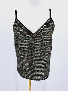 Zara Tweed Metallic Camisole Cami Crop top S small Raw Hem Black - Picture 1 of 7