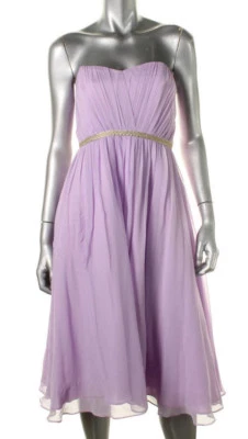 SHOSHANNA~ Vestido de Fiesta Lila Seda Gasa Imperio Sin Tirantes Novia 0 NUEVO $429 Foto 1 de 4