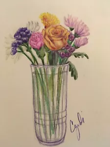 farbstift original zeichnung blumen rose - Bild 1 von 4