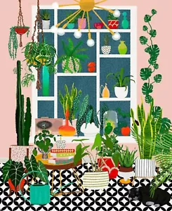 35" Fabric Panel | Blank You Grow Girl Indoor Garden Plant Scene - Picture 1 of 1