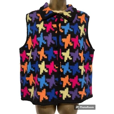 Chaleco de Lana Belle Pointe XL Cárdigan Suéter Bloque de Color Arco Iris 100% Lana De Colección Foto 1 de 4