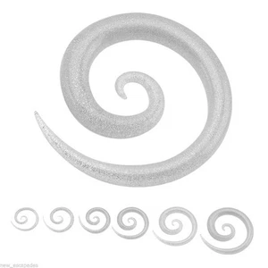 PAIR-Tapers Spiral Glitter Clear Acrylic 05mm/4 Gauge  - Picture 1 of 4