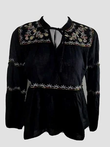 Blusa bohemia bordada "Rebellion Again" para mujer negra algodón talla M NUEVA - Imagen 1 de 12